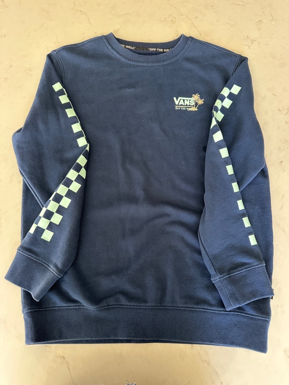 Vans Navy Crewneck Sweatshirt with Mint Checkerboard Accents